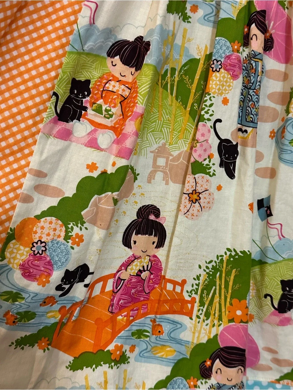Girls Sz 8 RED THREAD STITCHES Boutique Dress w/ Kokeshi Style Fabric